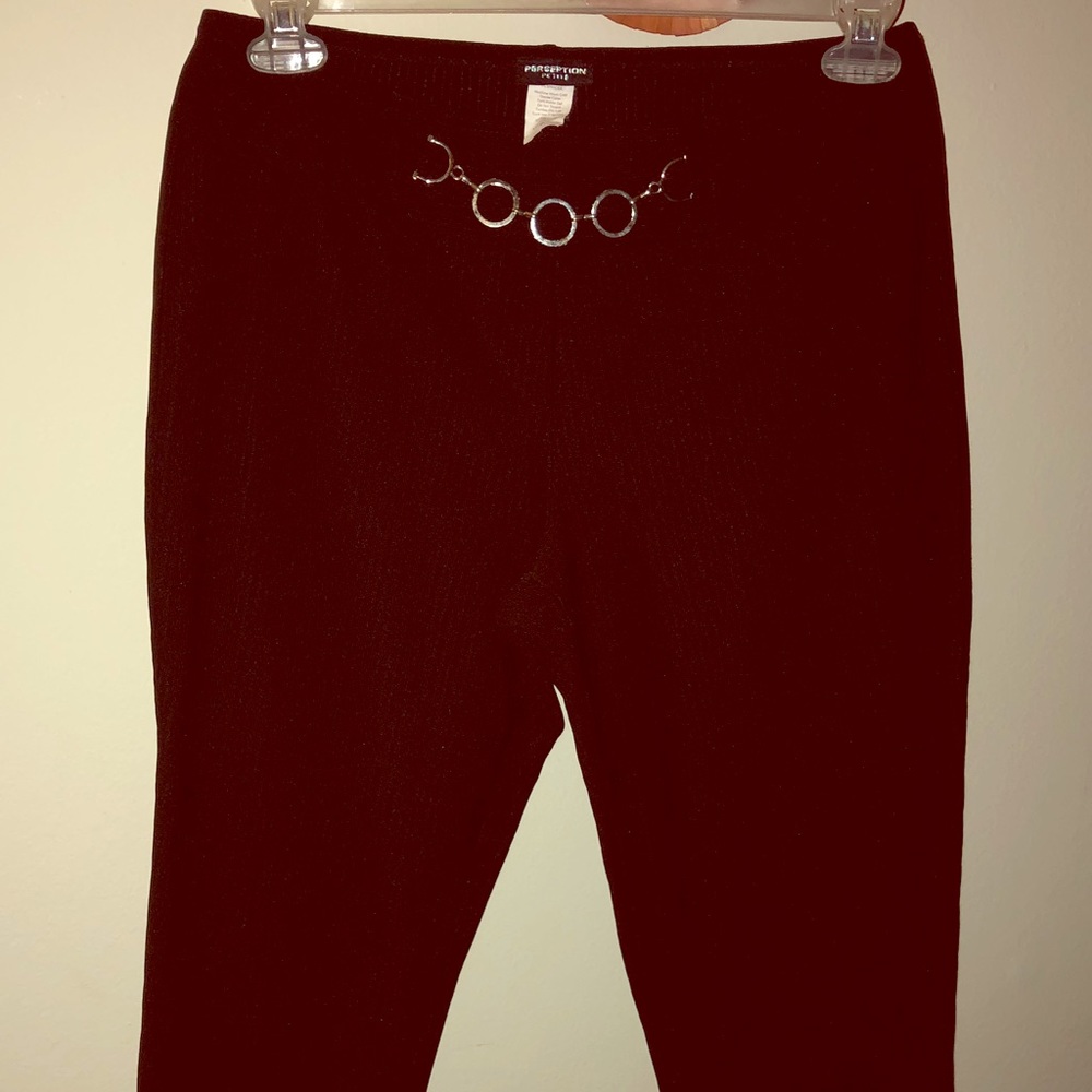 Black Pin Stripe Texture Belt Capri Pants Size L